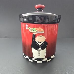 Paris Chef Cannister by Jennifer Garant, with Lid & Rubber Seal, 7.5" Tall